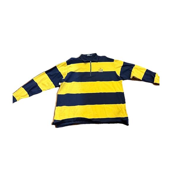 Y2K Vintage Polo RL Rugby Shirt XL Lion & Unicorn Crest Blue Yellow Stripe Zip - Picture 2 of 10